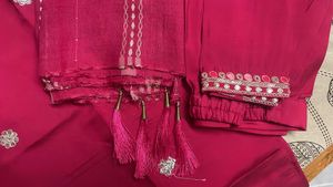 Red Embroidery Kurta Set With Dupatta