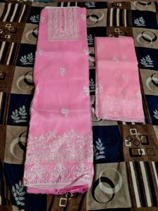 unstitched Pink Embroidered Kurta Set