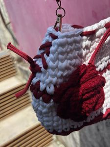 Handmade Crochet Bag with Rose Detail