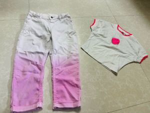 Cute Ombre Jeans & Smiley Face Tee Set
