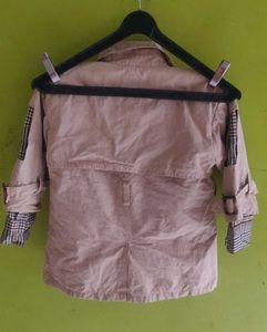 Tan Trench Coat with Plaid Accents