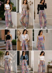 Pastel Plaid Wide Leg Pants France