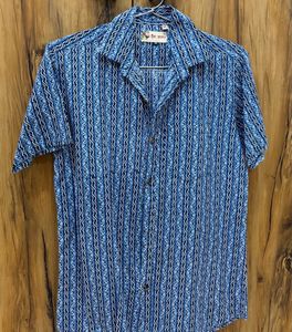 Unisex Blue Printed Short Sleeve Shirt