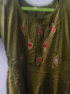 Olive Green Embroidered Kurta