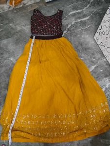 Stunning Yellow Lehenga Choli with Embellished Top