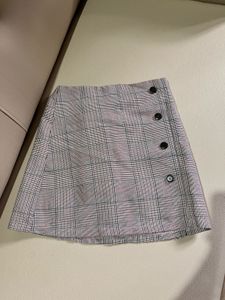 Plaid Mini Skirt with Buttons