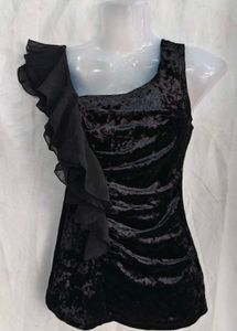 Black Velvet One-Shoulder Ruffle Top