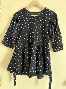 Heart Print Three-Quarter Sleeve Top