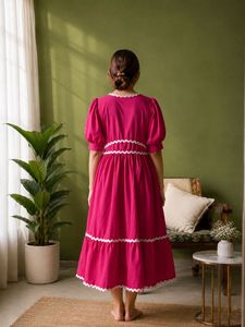 Vibrant Pink Tiered Midi Dress