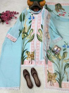 Light Blue Floral Print Kurti Set