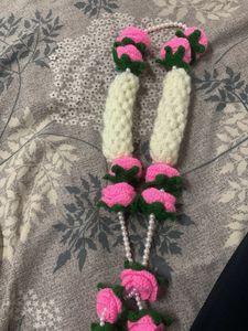 Handmade Crochet Rose & Pearl Necklace