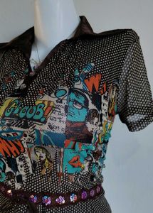 Vintage Unique Comic Print Peplum Top