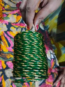 Green Bangles with Gold Glitter