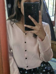 Light Pink Button-Down Knit Cardigan