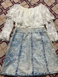 Lace Top Denim Mini Dress