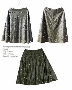 Olive green studded leather skirt