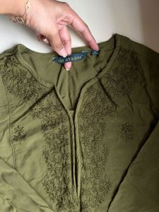 Olive Green Embroidered Kurta