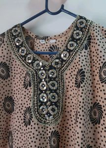 Unused Beige Short Kurti with Embellished Neckline
