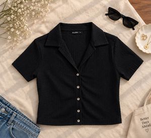 Black Textured Button-Up Shirt
