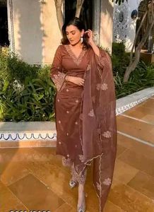 Elegant Brown Kurta Set with Dupatta