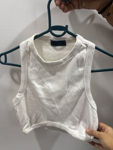 White Ribbed Crop Tank Top