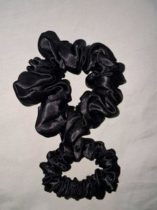 Satin Black Scrunchies Set