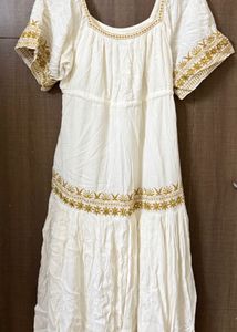 LOV Off White Floral Embroidered Tiered Dress