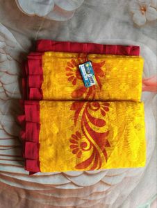 Vibrant Yellow Saree with Red Border