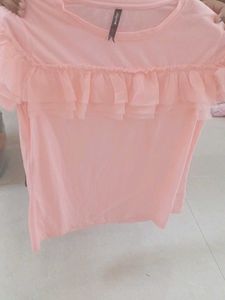 Chic Pink T-shirt with Ruffle Detail
