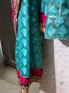 GentlyUsed BeautifulCyanEmbroidered Saree+Blouse