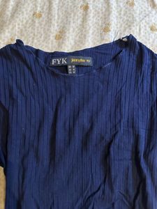 Navy Ribbed Tie-Front Crop Top
