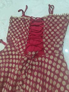 maroon anarkali with cream net dupatta