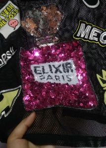Black Sequin Perfume Bottle Mesh Top