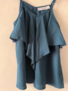 Blue Ruffled Spaghetti Strap Top
