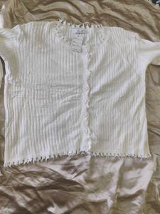 Chic White Button-Up Cardigan - Free Size