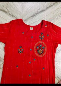 Red Embroidered Kurta