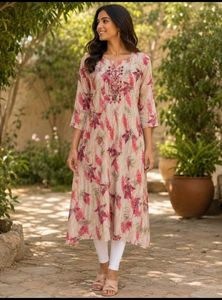 Floral Print Embellished Kurta