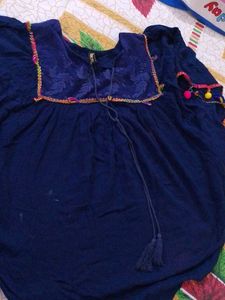 Navy Blue Embroidered Tassel Kurta