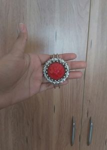 SILVER BRACELET WITH RED STONE