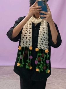 Handmade Crochet Scarf with Flowers