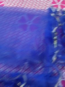 Royal Blue Net Dupatta with Silver Border