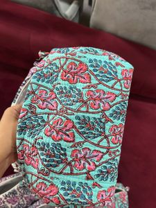 Set of 6 Block Print Floral Quilted Pouches