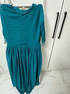 Elegant Teal Embroidered Ethnic Gown