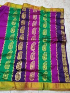 Vibrant Green &amp; Purple Arni Silk Saree