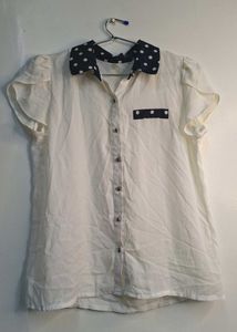 Chic White Polka Dot Collar Shirt