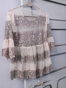 Sparkly Striped Bell Sleeve Top