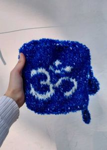 Blue Om Symbol crochet handmade pouch
