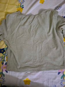 Cute Green Textured Long Sleeve Top