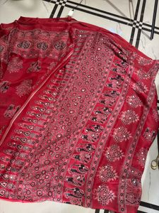 Mirror work Elephant Print Saree with blouse