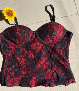 Red &amp; Black Floral Lace Corset Top